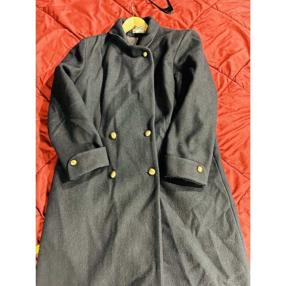 VTG Worthington Essentials Wool Blend Navy Blue Long Line Double Breasted Gold